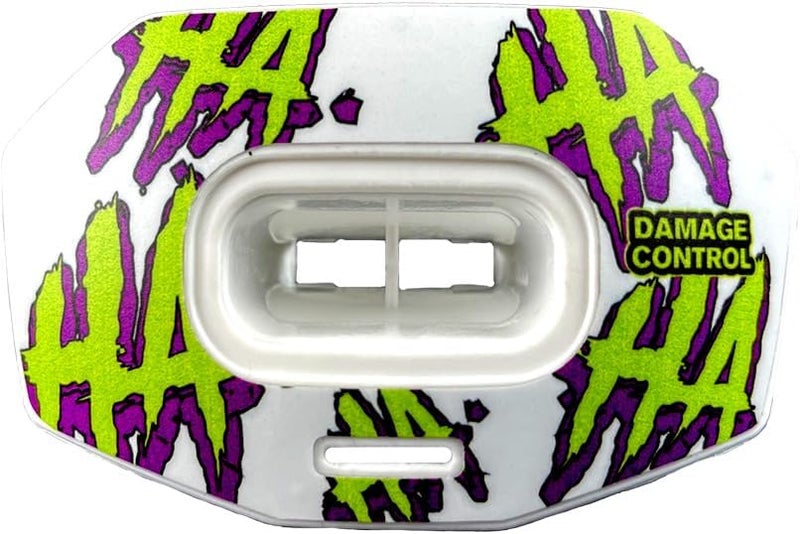 DAMAGE CONTROL Youth Football Mouth Guard – Breathable No Boil Mouthpiece, Protects Lips & Teeth, Works with Braces, Includes Helmet Strap – Sports Gear & Accessories (HA HA HA) - Image 1